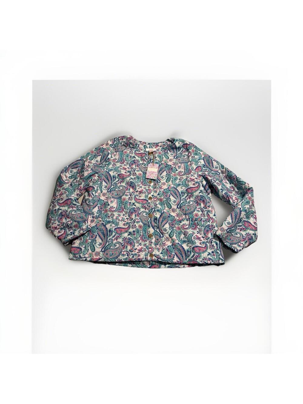 NWT Stella Parker Collection Artsy L Quilted Paisley Jacket Pink Teal Button Up